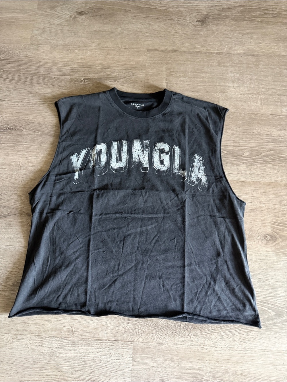 YoungLA Black Cutoff with Distressed White Logo